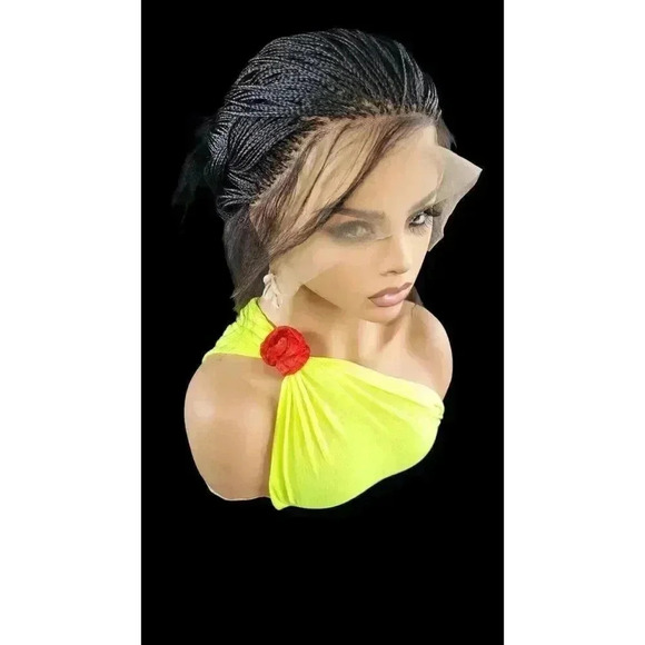 Micro Braids Lace Closure Wig in Jet Black Handcrafted, Lightweight. Yassine. - Picture 11 of 15